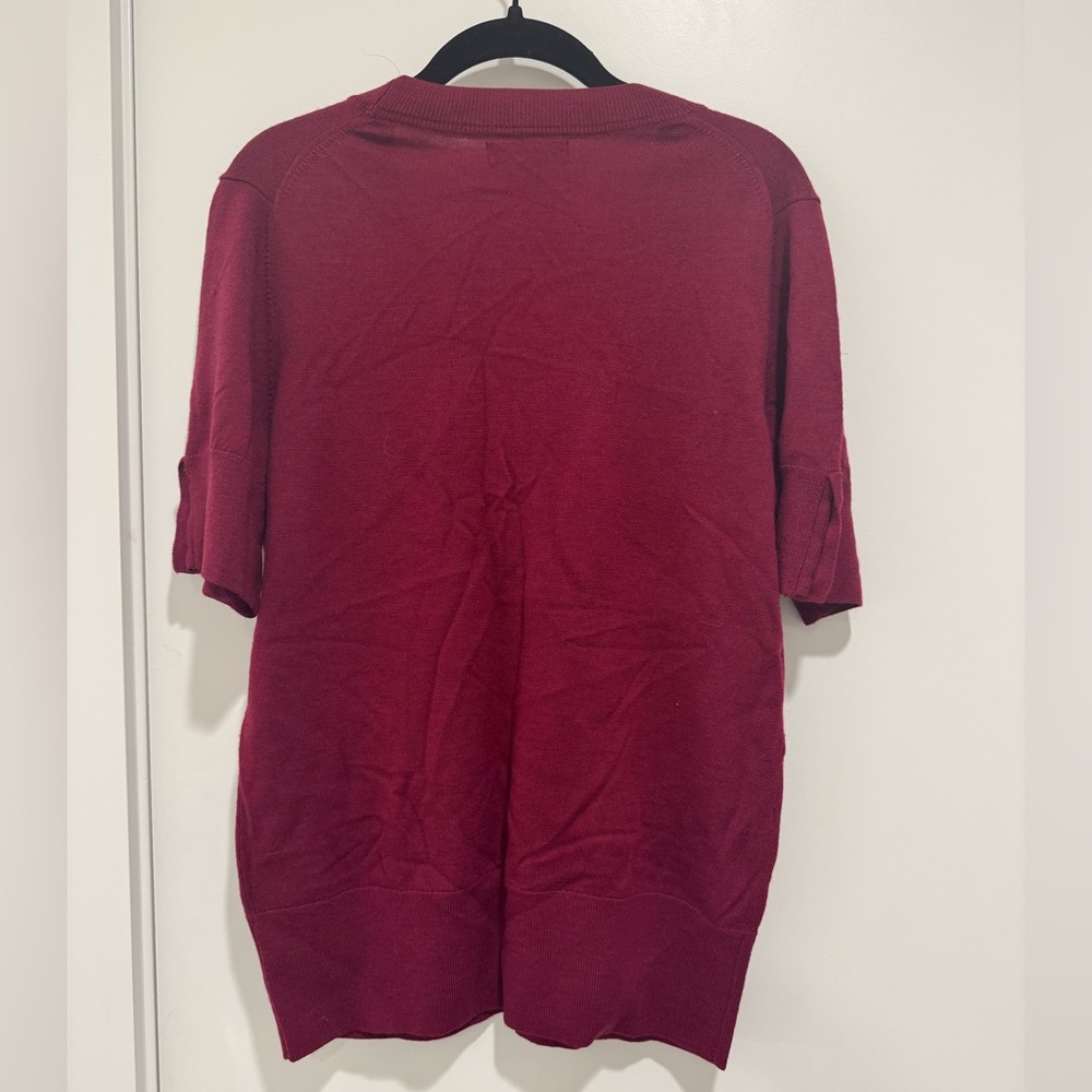 Burgundy Banana Republic Short Sleeve Merino V-Neck Sweater - XL - Picture 2 of 7